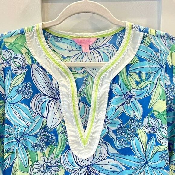 Lilly Pulitzer Women’s Small Pick of the Bunch Caftan Blue Midi Dress Cotton - Picture 2 of 10